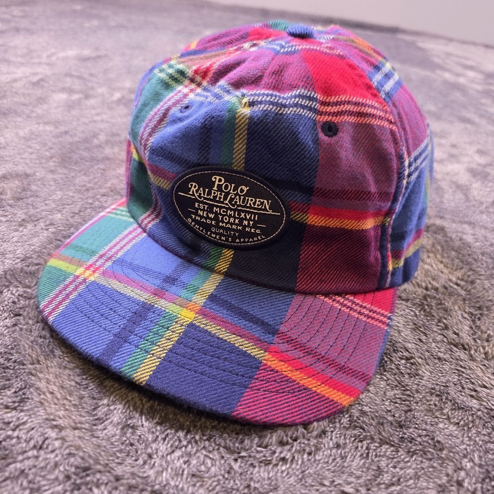 Polo Ralph Lauren Madras‎ Plaid Flannel Cap Hat With Leather Strap